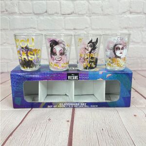 Disney Villains Glassware Set Of Four Shot Glass Set 1.5 Oz Each